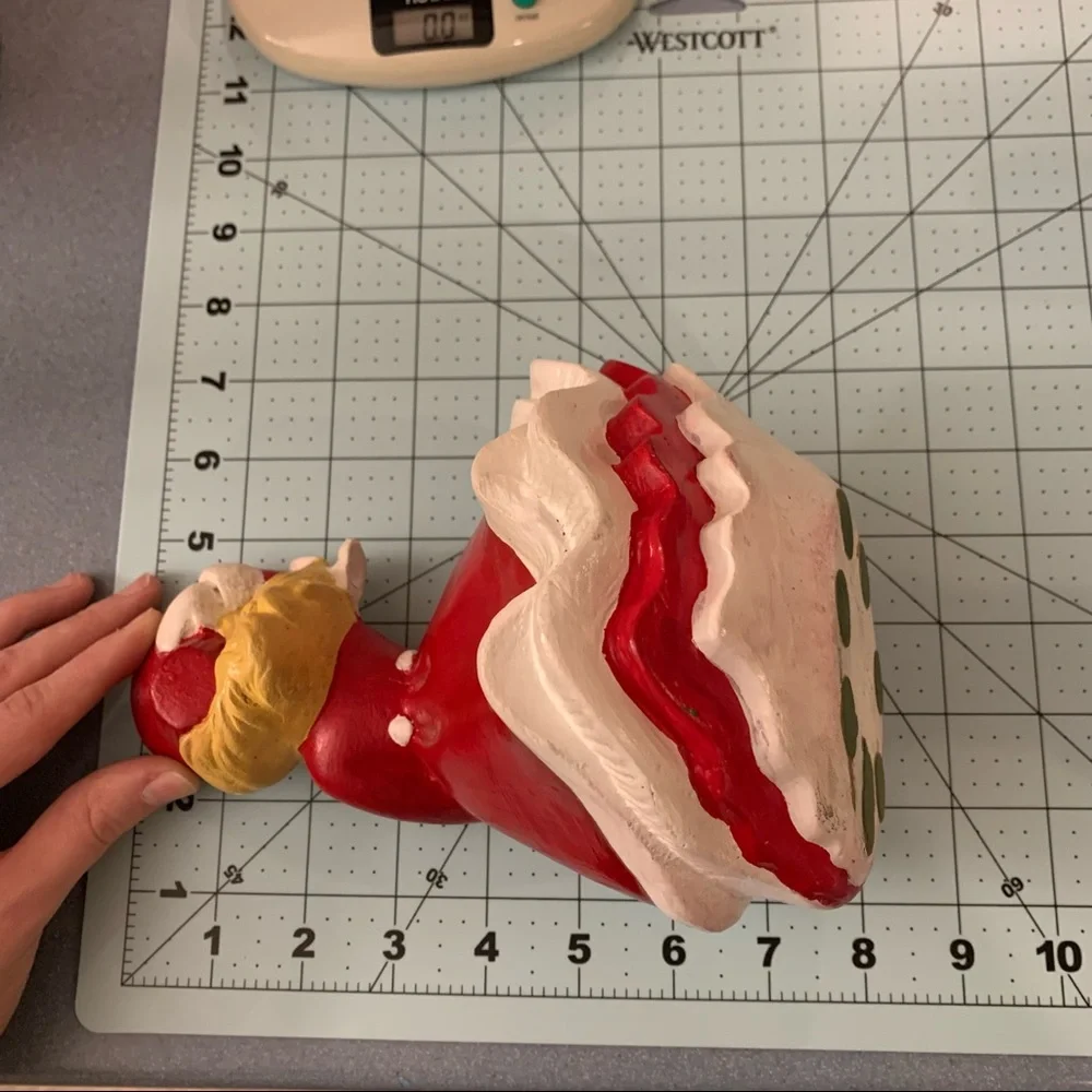 Vintage Ceramic Christmas Caroler Woman Red Flowing Dress Blowing in Wind FLAWS